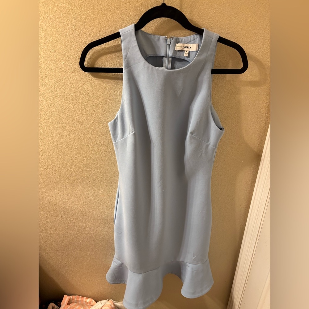 Likely Blue Sleeveless Halter Sheath Mini Dress